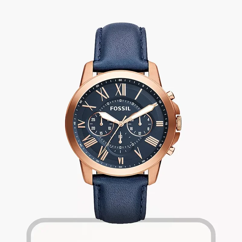 Fossil Grant Chronograph Navy Leather Men's Watch | FS4835